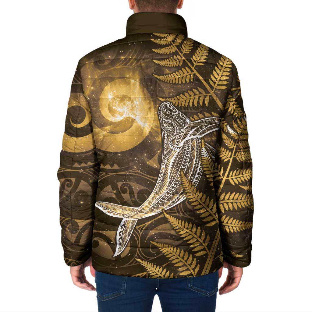 New Zealand Matariki Padded Jacket Maori Koru With Humpback Whale Gold LT05 - Polynesian Pride