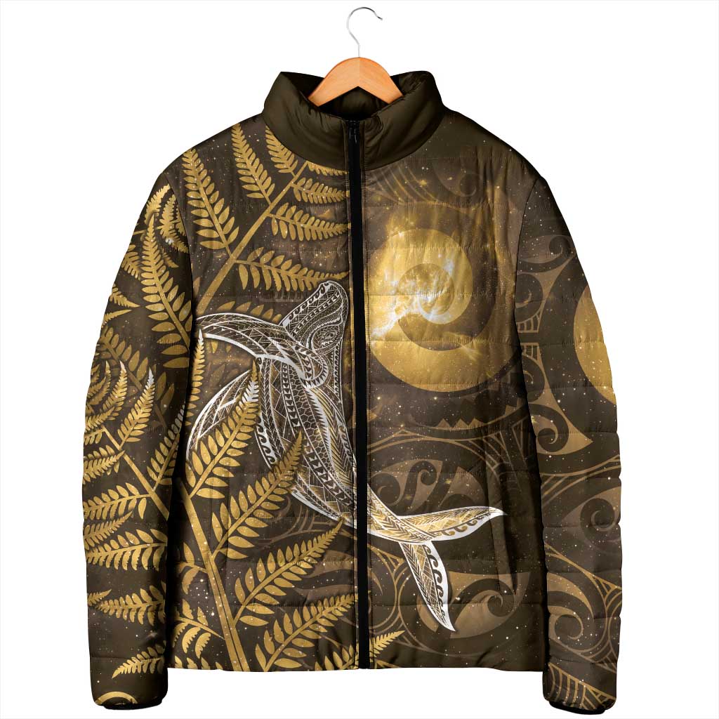 New Zealand Matariki Padded Jacket Maori Koru With Humpback Whale Gold LT05 - Polynesian Pride