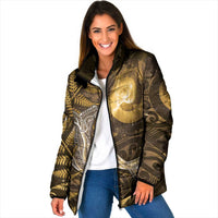 New Zealand Matariki Padded Jacket Maori Koru With Humpback Whale Gold LT05 Women Gold - Polynesian Pride