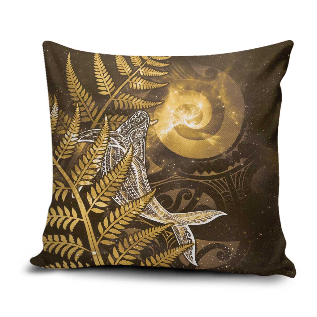 New Zealand Matariki Pillow Cover Maori Koru With Humpback Whale Gold