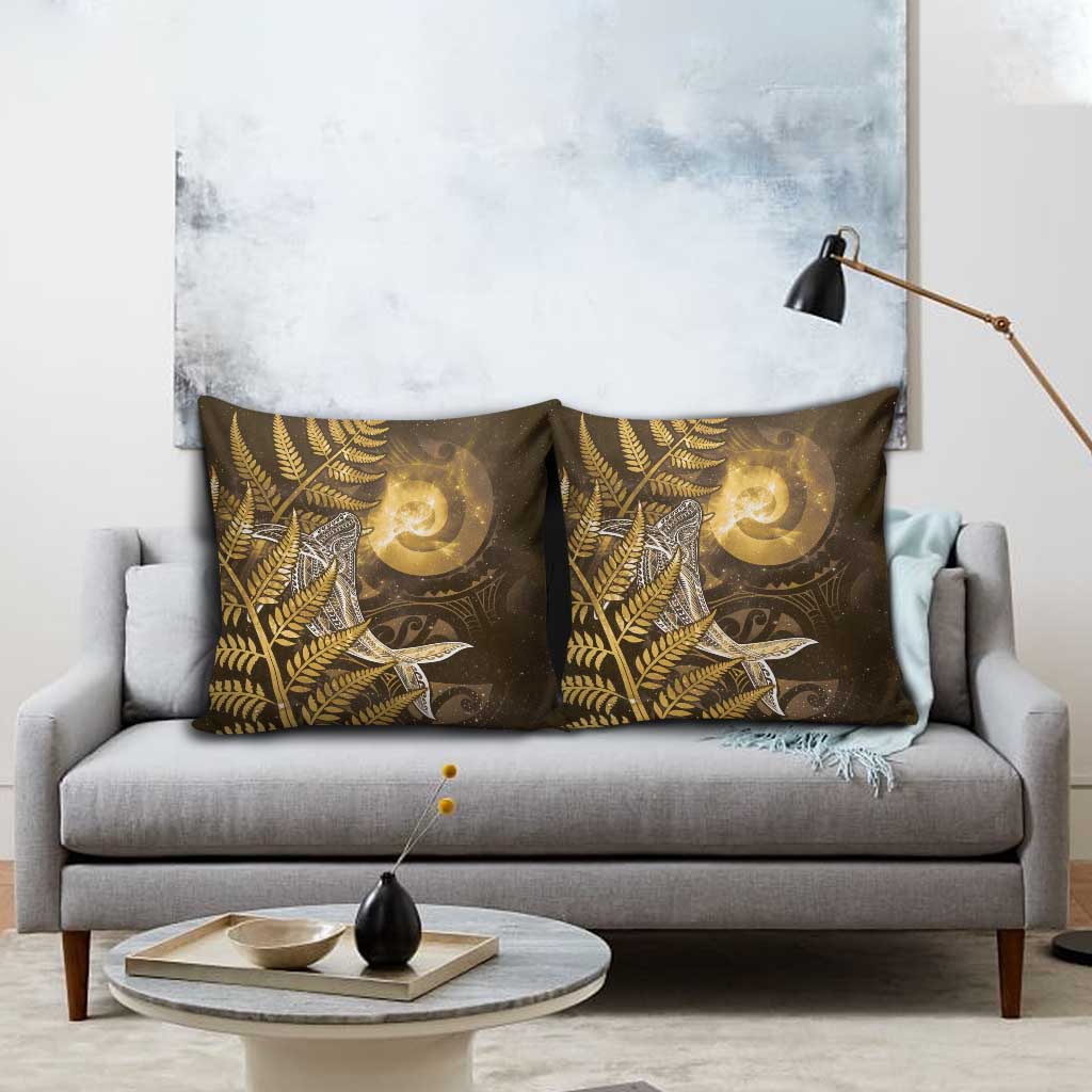 New Zealand Matariki Pillow Cover Maori Koru With Humpback Whale Gold LT05 - Polynesian Pride