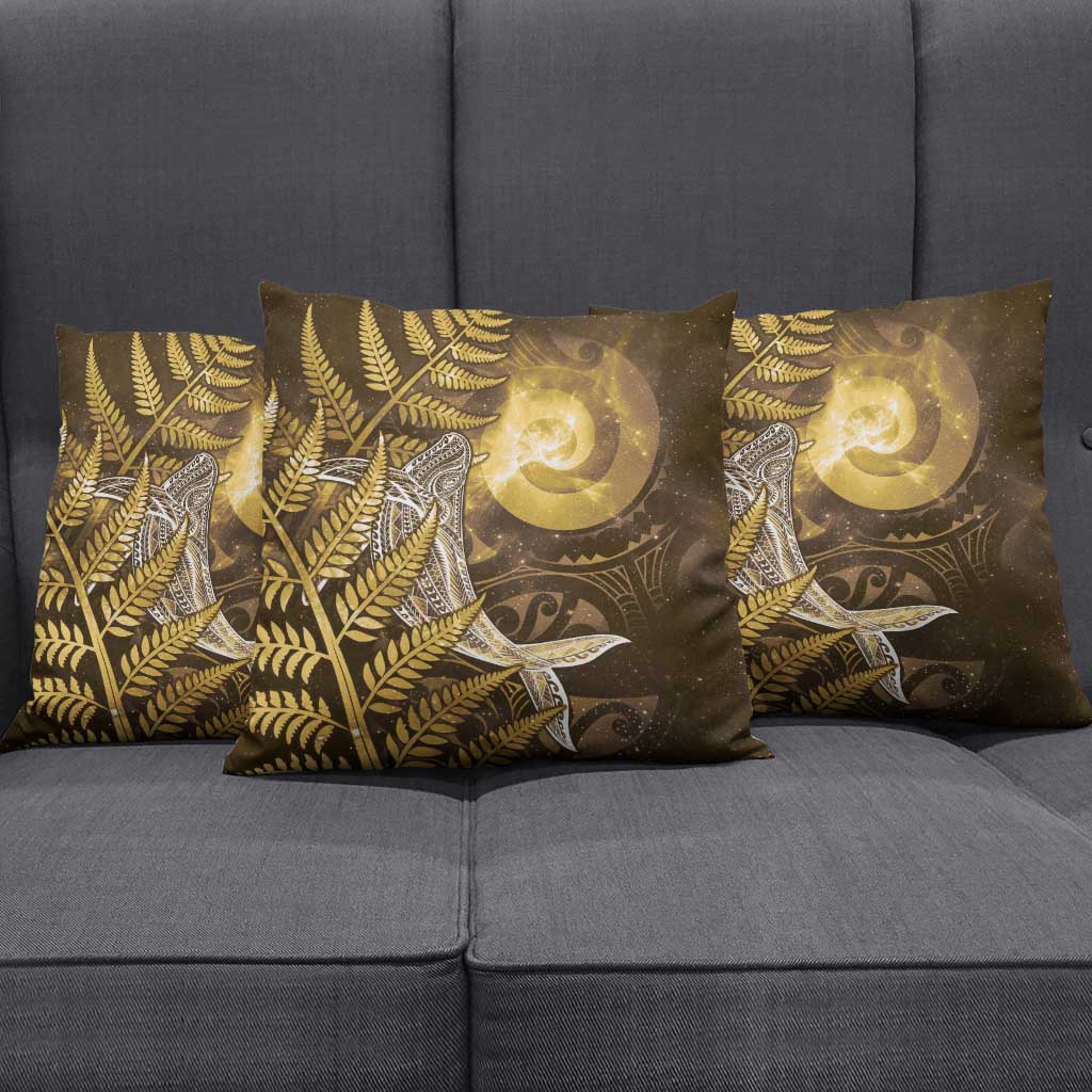 New Zealand Matariki Pillow Cover Maori Koru With Humpback Whale Gold LT05 - Polynesian Pride