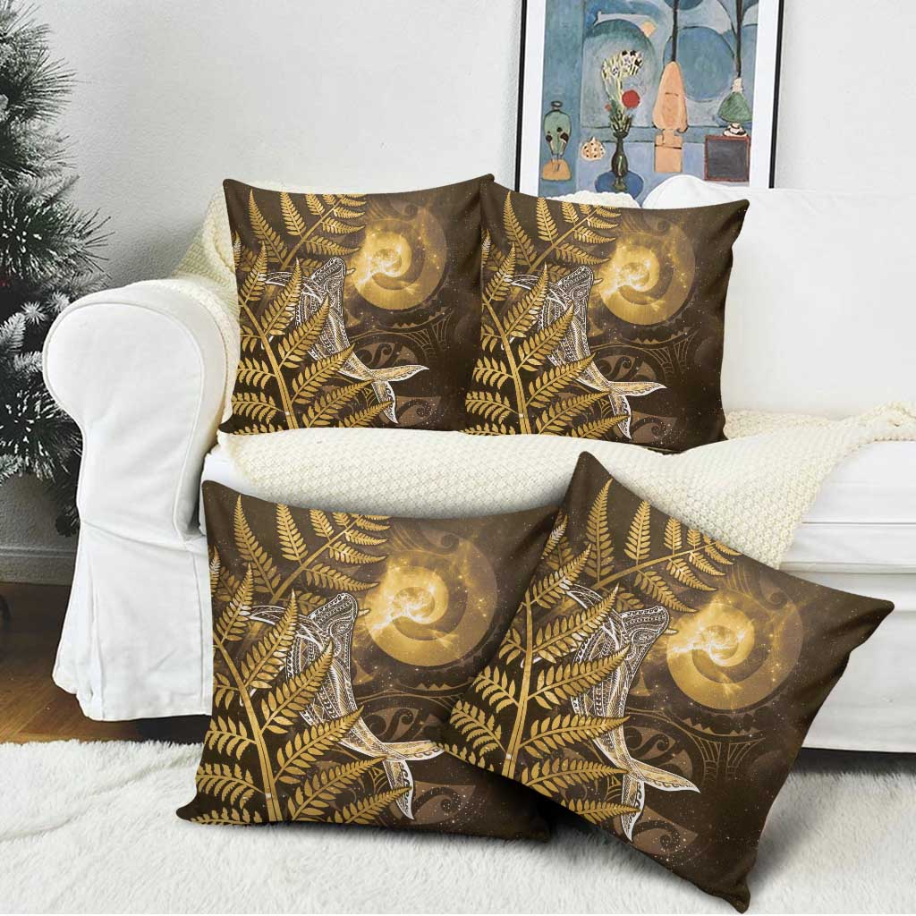 New Zealand Matariki Pillow Cover Maori Koru With Humpback Whale Gold LT05 - Polynesian Pride