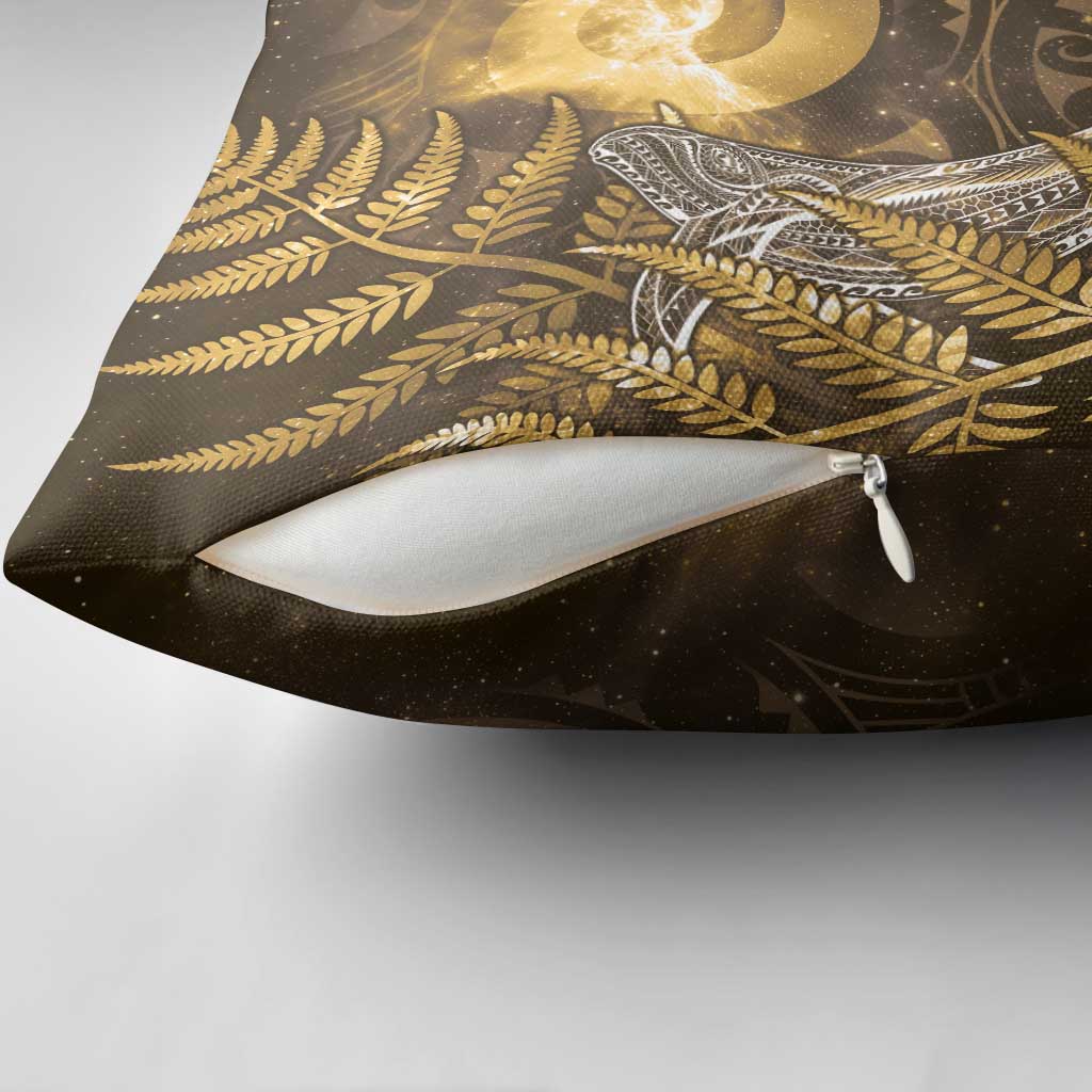 New Zealand Matariki Pillow Cover Maori Koru With Humpback Whale Gold LT05 - Polynesian Pride