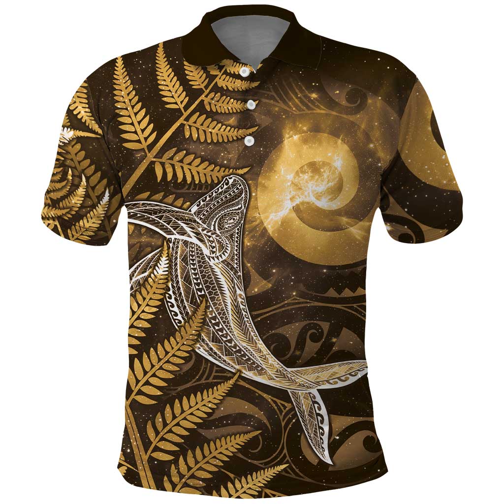 New Zealand Matariki Polo Shirt Maori Koru With Humpback Whale Gold LT05 Gold - Polynesian Pride