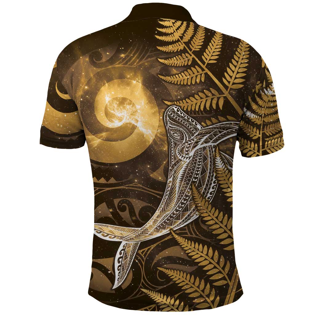 New Zealand Matariki Polo Shirt Maori Koru With Humpback Whale Gold LT05 - Polynesian Pride