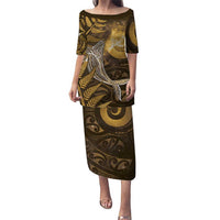 New Zealand Matariki Puletasi Maori Koru With Humpback Whale Gold LT05 Long Dress Gold - Polynesian Pride