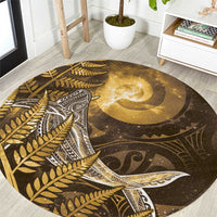 New Zealand Matariki Round Carpet Maori Koru With Humpback Whale Gold