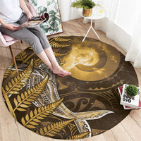 New Zealand Matariki Round Carpet Maori Koru With Humpback Whale Gold