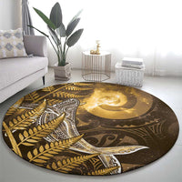 New Zealand Matariki Round Carpet Maori Koru With Humpback Whale Gold