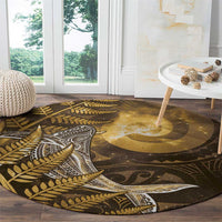 New Zealand Matariki Round Carpet Maori Koru With Humpback Whale Gold