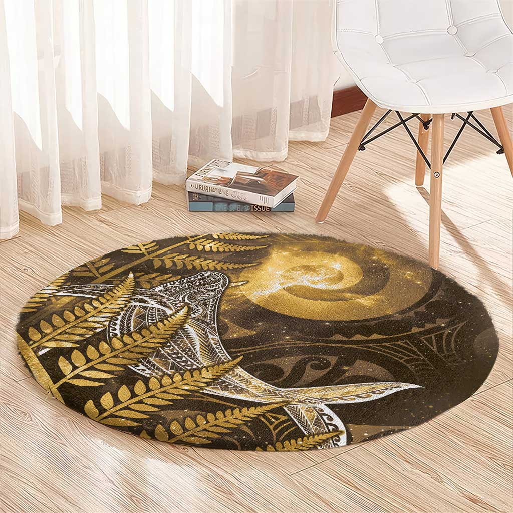 New Zealand Matariki Round Carpet Maori Koru With Humpback Whale Gold