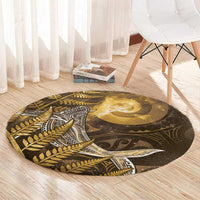 New Zealand Matariki Round Carpet Maori Koru With Humpback Whale Gold