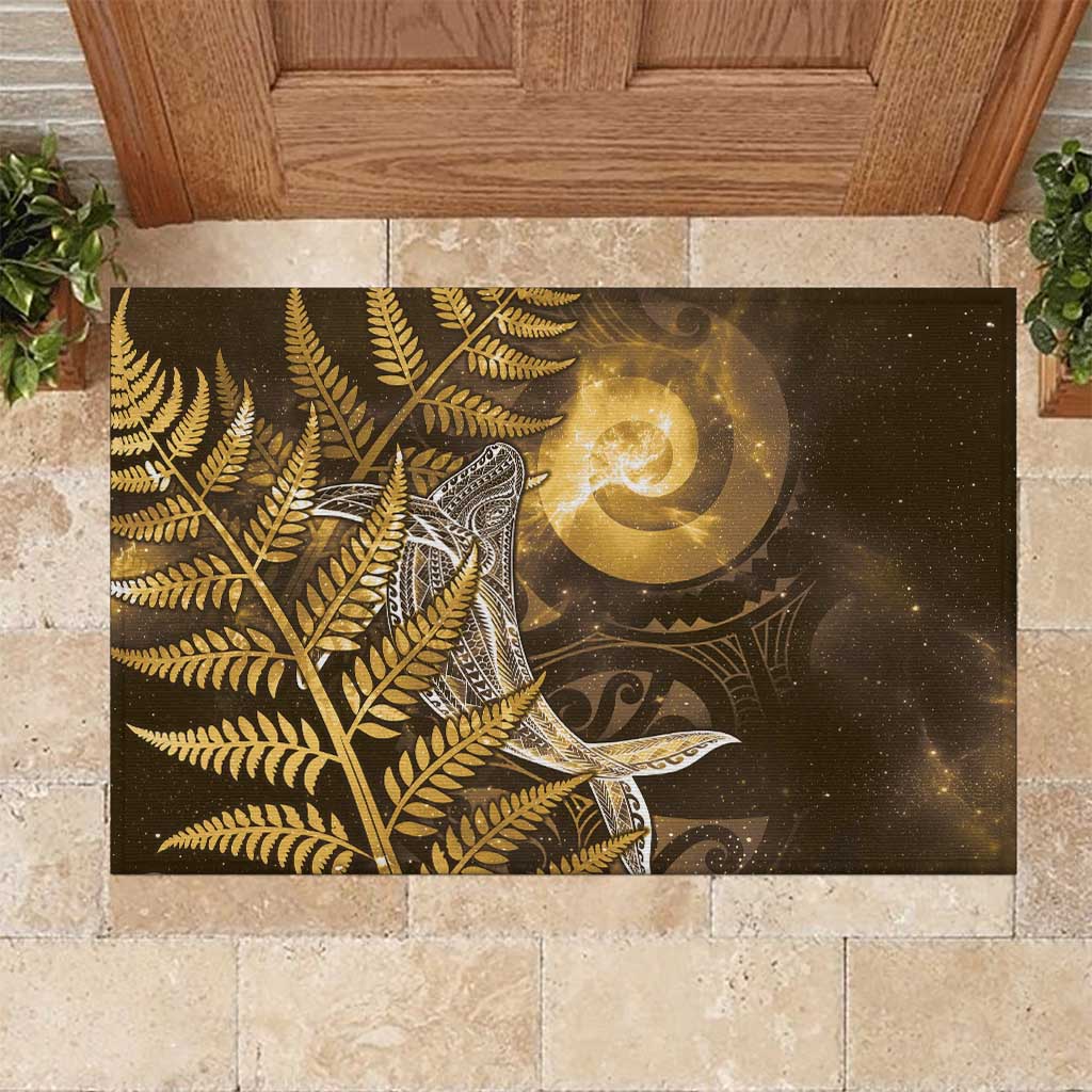 New Zealand Matariki Rubber Doormat Maori Koru With Humpback Whale Gold LT05 Gold - Polynesian Pride