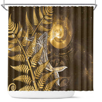 New Zealand Matariki Shower Curtain Maori Koru With Humpback Whale Gold LT05 Gold - Polynesian Pride