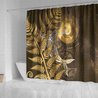 New Zealand Matariki Shower Curtain Maori Koru With Humpback Whale Gold LT05 - Polynesian Pride