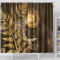 New Zealand Matariki Shower Curtain Maori Koru With Humpback Whale Gold LT05 - Polynesian Pride