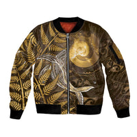 New Zealand Matariki Sleeve Zip Bomber Jacket Maori Koru With Humpback Whale Gold LT05 Unisex Gold - Polynesian Pride