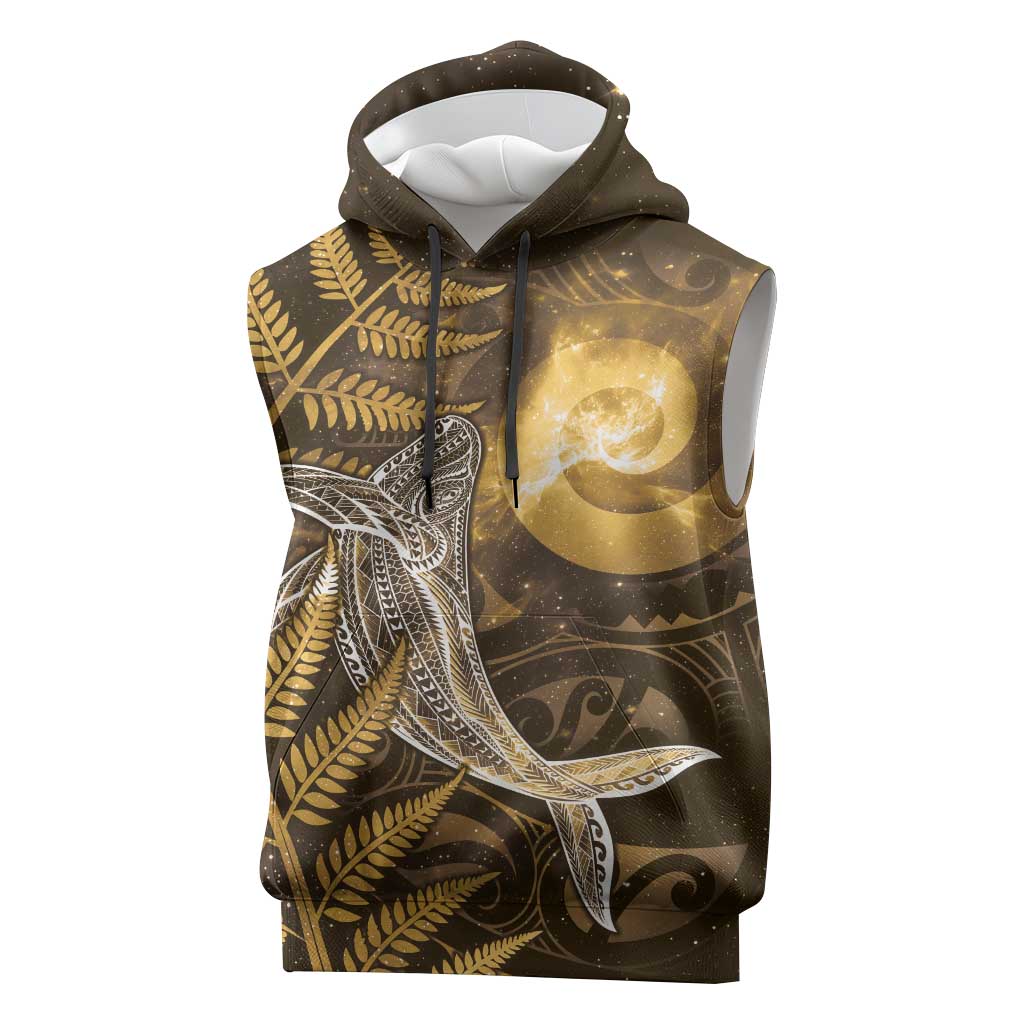 New Zealand Matariki Sleeveless Hoodie Maori Koru With Humpback Whale Gold