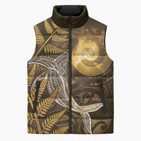 New Zealand Matariki Sleeveless Puffer Jacket Maori Koru With Humpback Whale Gold LT05 Unisex Gold - Polynesian Pride