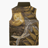 New Zealand Matariki Sleeveless Puffer Jacket Maori Koru With Humpback Whale Gold LT05 - Polynesian Pride