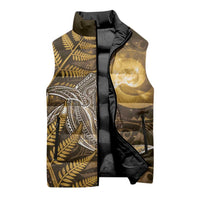 New Zealand Matariki Sleeveless Puffer Jacket Maori Koru With Humpback Whale Gold LT05 - Polynesian Pride