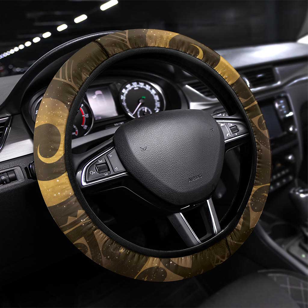 New Zealand Matariki Steering Wheel Cover Maori Koru With Humpback Whale Gold