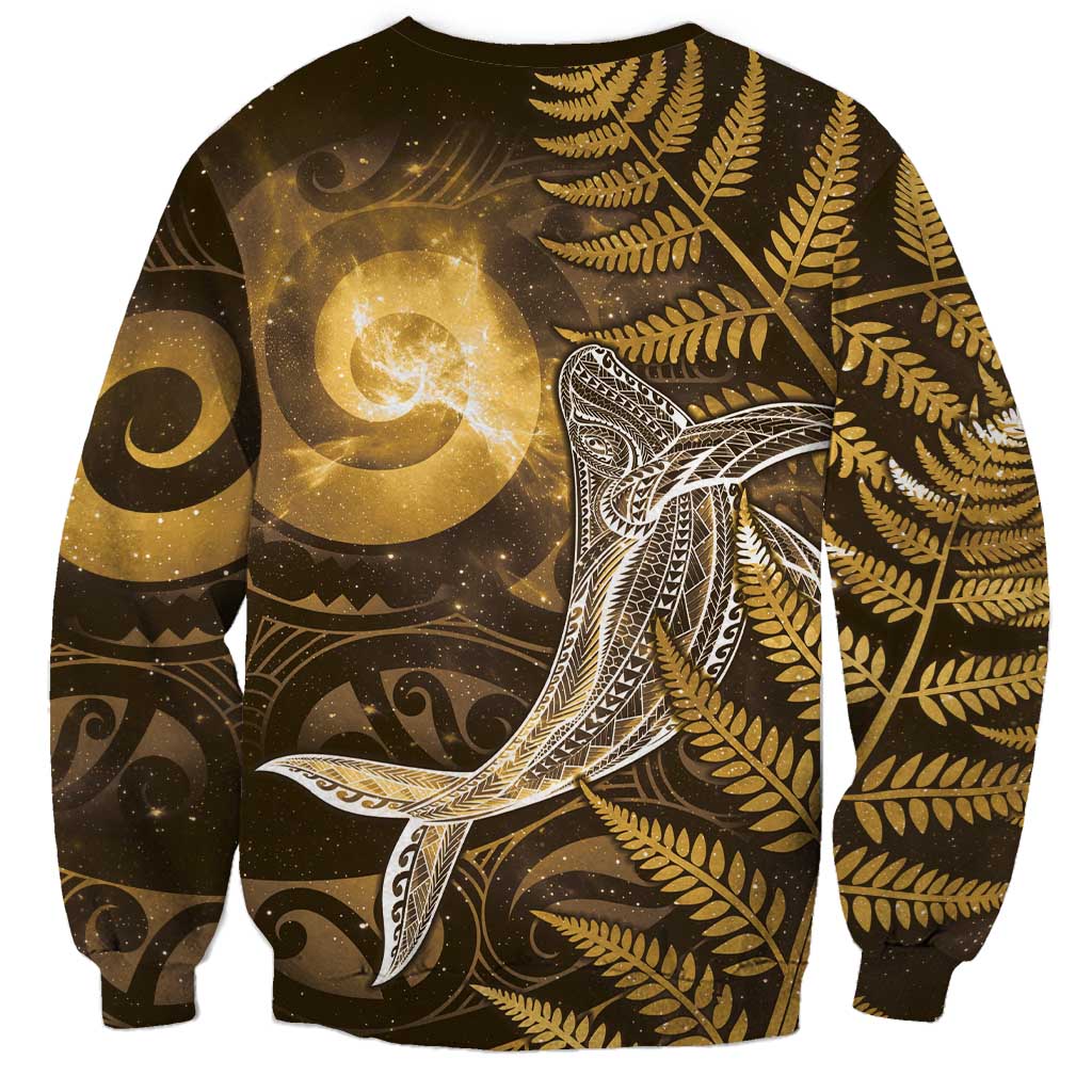 New Zealand Matariki Sweatshirt Maori Koru With Humpback Whale Gold LT05 - Polynesian Pride
