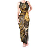New Zealand Matariki Tank Maxi Dress Maori Koru With Humpback Whale Gold LT05 Women Gold - Polynesian Pride