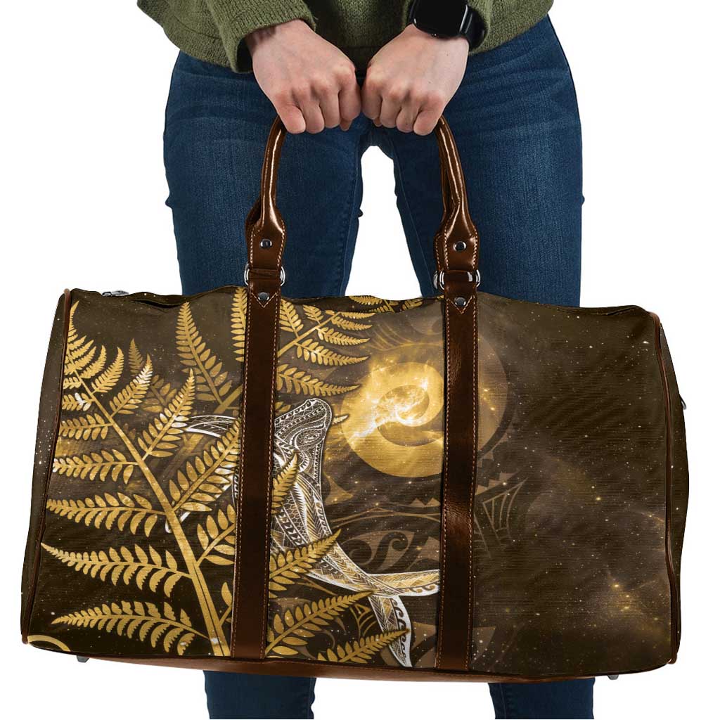 New Zealand Matariki Travel Bag Maori Koru With Humpback Whale Gold LT05 Gold - Polynesian Pride