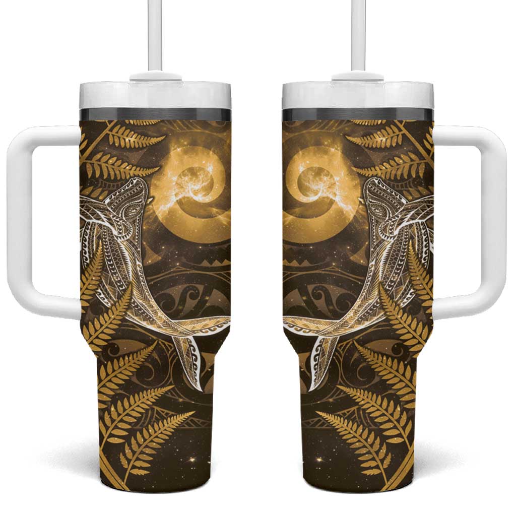 New Zealand Matariki Tumbler With Handle Maori Koru With Humpback Whale Gold