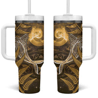 New Zealand Matariki Tumbler With Handle Maori Koru With Humpback Whale Gold LT05 One Size: 40 oz Gold - Polynesian Pride