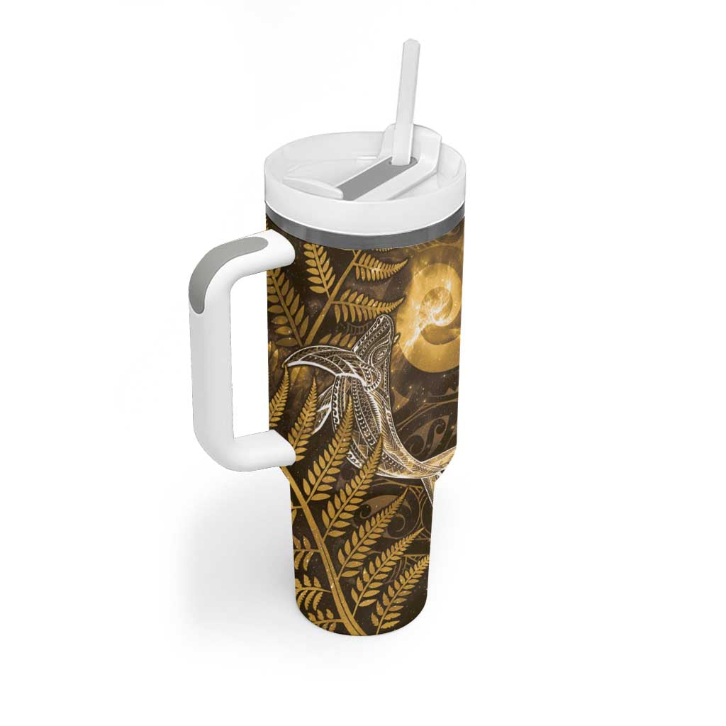 New Zealand Matariki Tumbler With Handle Maori Koru With Humpback Whale Gold LT05 - Polynesian Pride