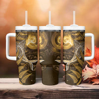 New Zealand Matariki Tumbler With Handle Maori Koru With Humpback Whale Gold LT05 - Polynesian Pride