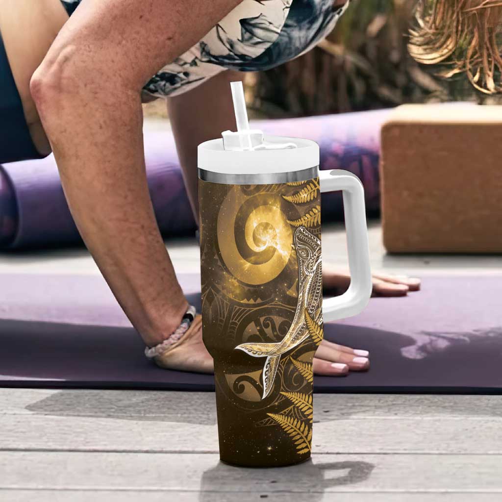New Zealand Matariki Tumbler With Handle Maori Koru With Humpback Whale Gold LT05 - Polynesian Pride