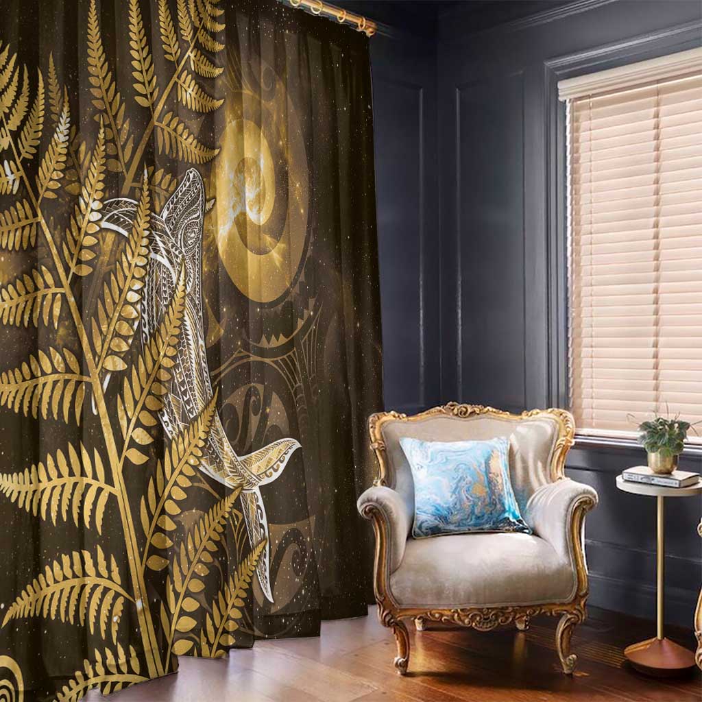 New Zealand Matariki Window Curtain Maori Koru With Humpback Whale Gold LT05 - Polynesian Pride