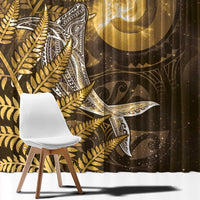 New Zealand Matariki Window Curtain Maori Koru With Humpback Whale Gold LT05 - Polynesian Pride