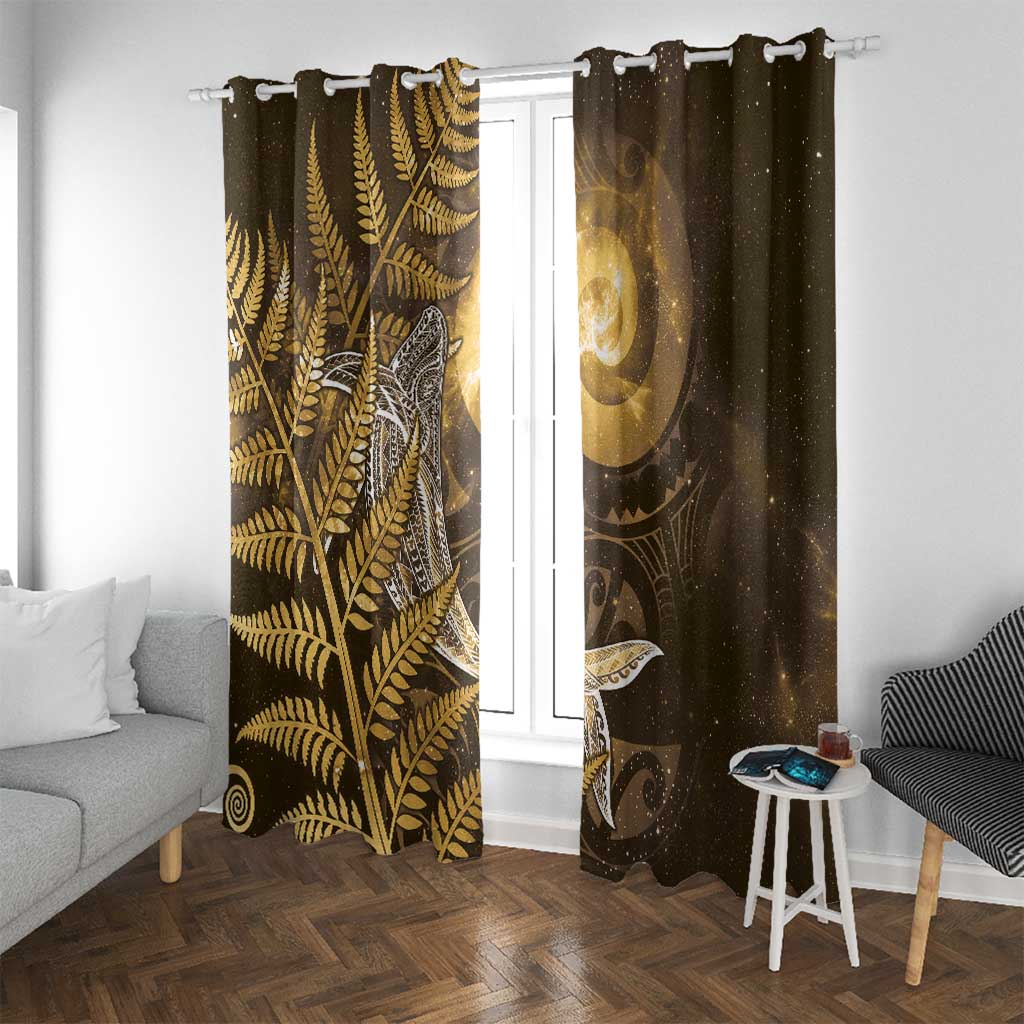 New Zealand Matariki Window Curtain Maori Koru With Humpback Whale Gold LT05 With Grommets Gold - Polynesian Pride