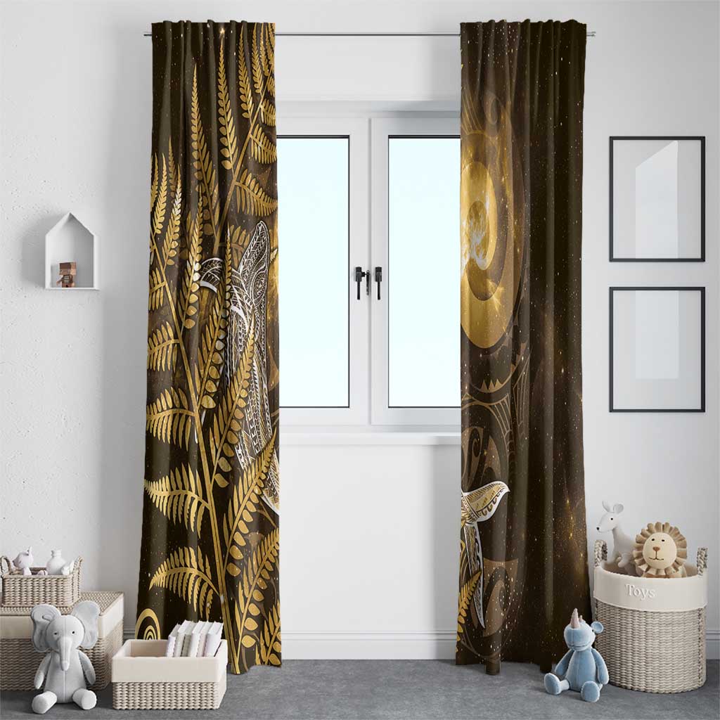 New Zealand Matariki Window Curtain Maori Koru With Humpback Whale Gold LT05 - Polynesian Pride