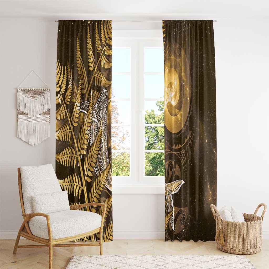 New Zealand Matariki Window Curtain Maori Koru With Humpback Whale Gold LT05 - Polynesian Pride