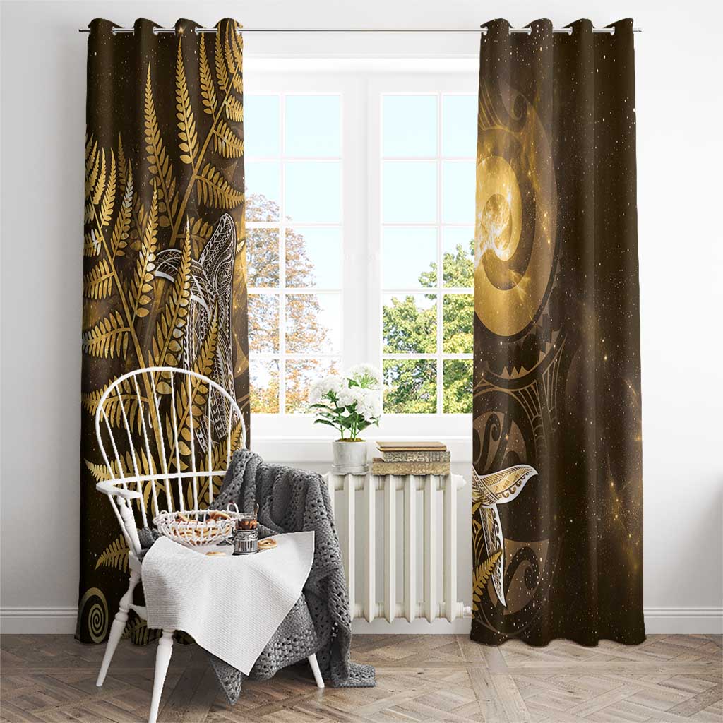 New Zealand Matariki Window Curtain Maori Koru With Humpback Whale Gold LT05 - Polynesian Pride