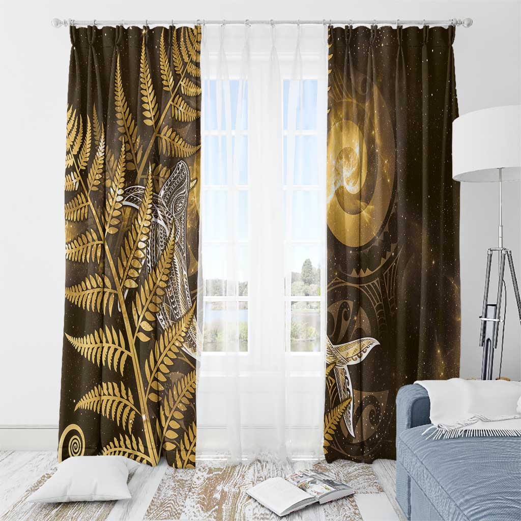 New Zealand Matariki Window Curtain Maori Koru With Humpback Whale Gold LT05 - Polynesian Pride