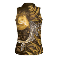 New Zealand Matariki Women Sleeveless Polo Shirt Maori Koru With Humpback Whale Gold