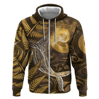 New Zealand Matariki Zip Hoodie Maori Koru With Humpback Whale Gold LT05 Zip Hoodie Gold - Polynesian Pride