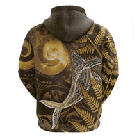 New Zealand Matariki Zip Hoodie Maori Koru With Humpback Whale Gold LT05 - Polynesian Pride