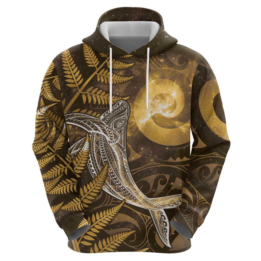 New Zealand Matariki Zip Hoodie Maori Koru With Humpback Whale Gold LT05 - Polynesian Pride