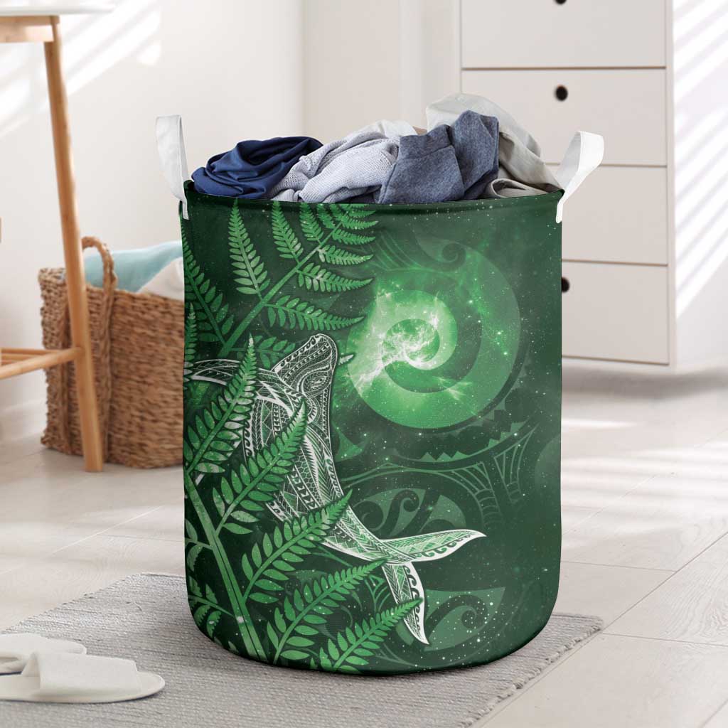 New Zealand Matariki Laundry Basket Maori Koru With Humpback Whale Green LT05 Green - Polynesian Pride