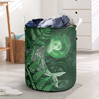 New Zealand Matariki Laundry Basket Maori Koru With Humpback Whale Green LT05 Green - Polynesian Pride