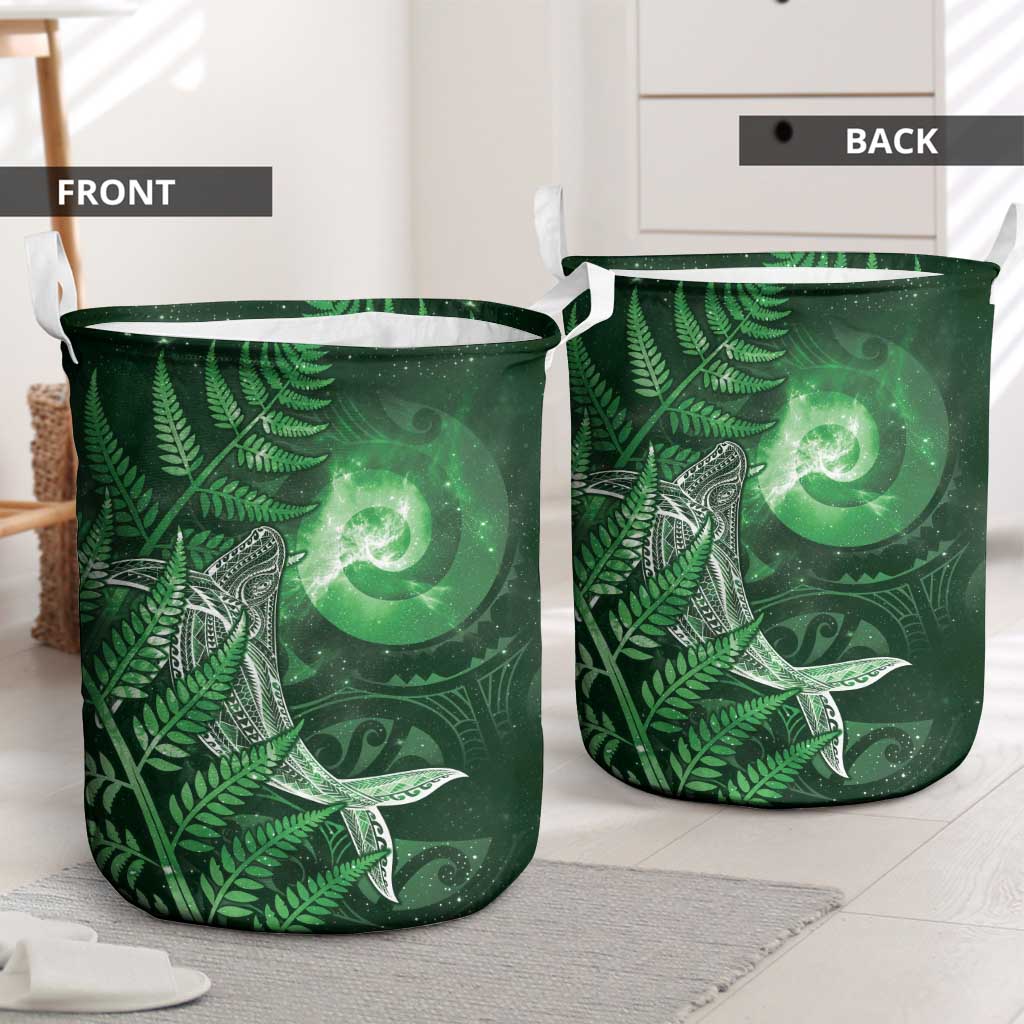 New Zealand Matariki Laundry Basket Maori Koru With Humpback Whale Green LT05 - Polynesian Pride