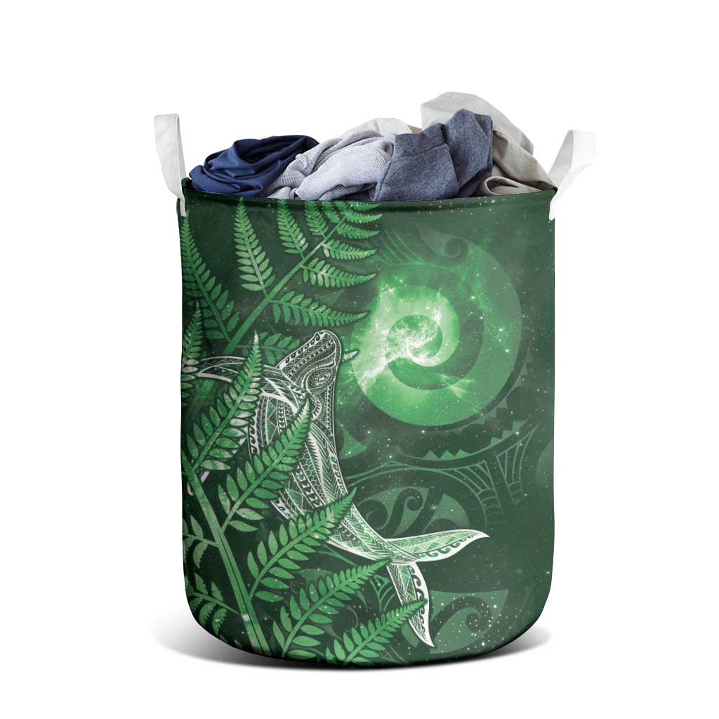 New Zealand Matariki Laundry Basket Maori Koru With Humpback Whale Green LT05 - Polynesian Pride